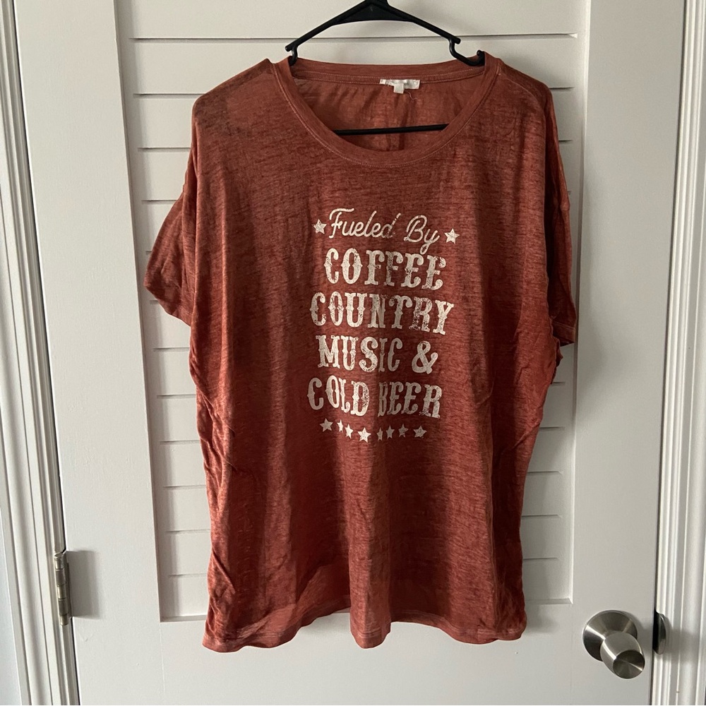 Maurices Rustic Country Music Coffee Graphic Lightweight Short Sleeve Tshirt XXL